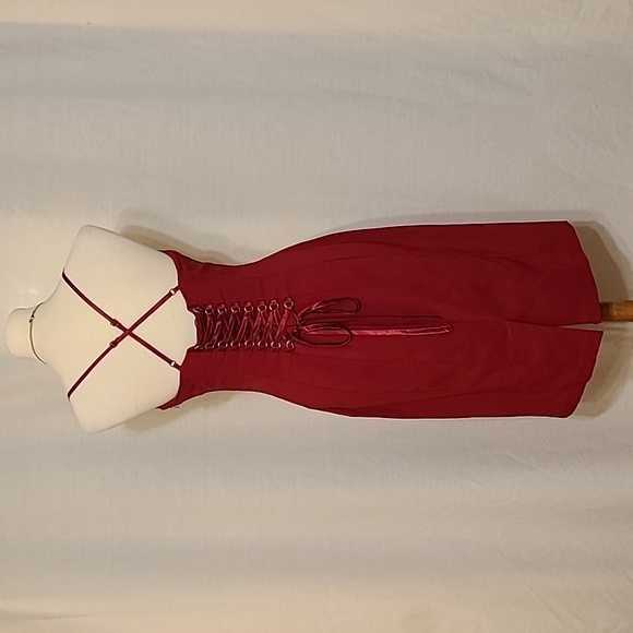Express Red Spaghetti Strap Lace-up Back Dress - Picture 2 of 16